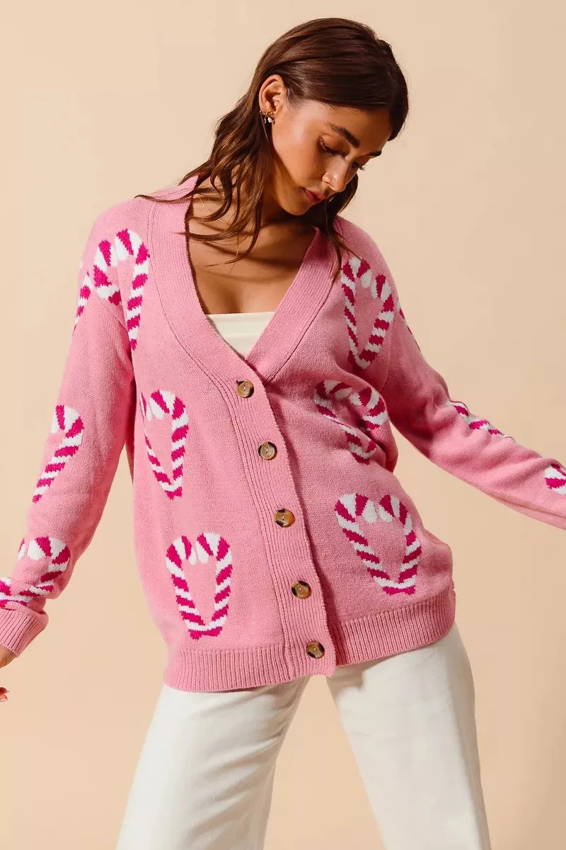 SO ME Christmas Candy Cane Button Front Sweater Cardigan sold by Charming Charlie product image thumbnail 4