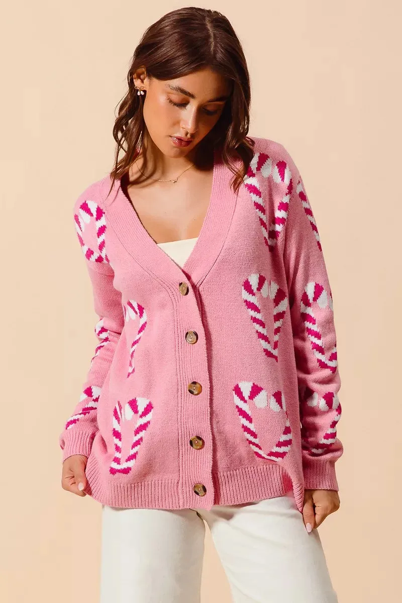 SO ME Christmas Candy Cane Button Front Sweater Cardigan sold by Charming Charlie