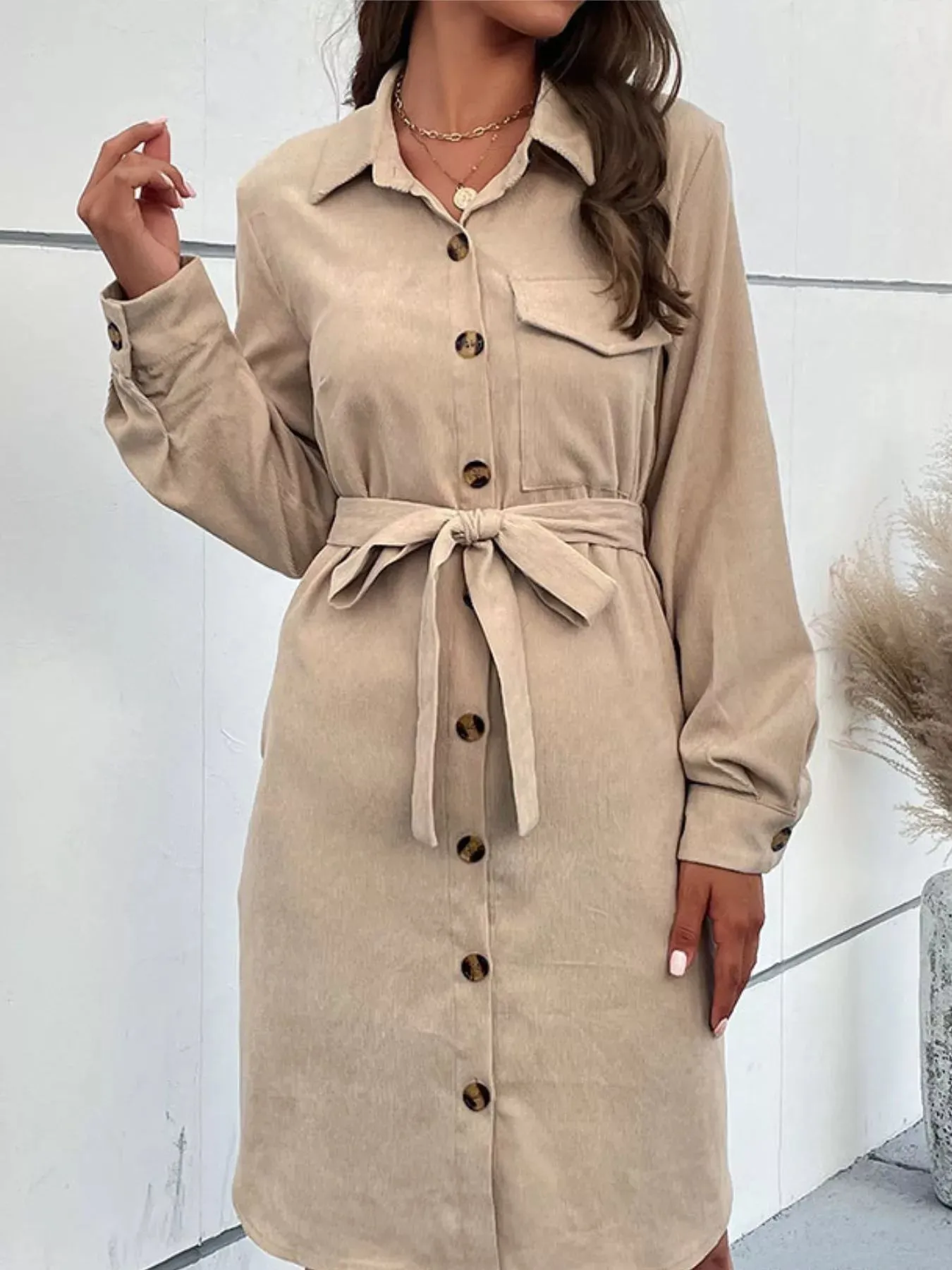 Button-Front Tie Waist Shirt Dress sold by Charming Charlie product image thumbnail 2