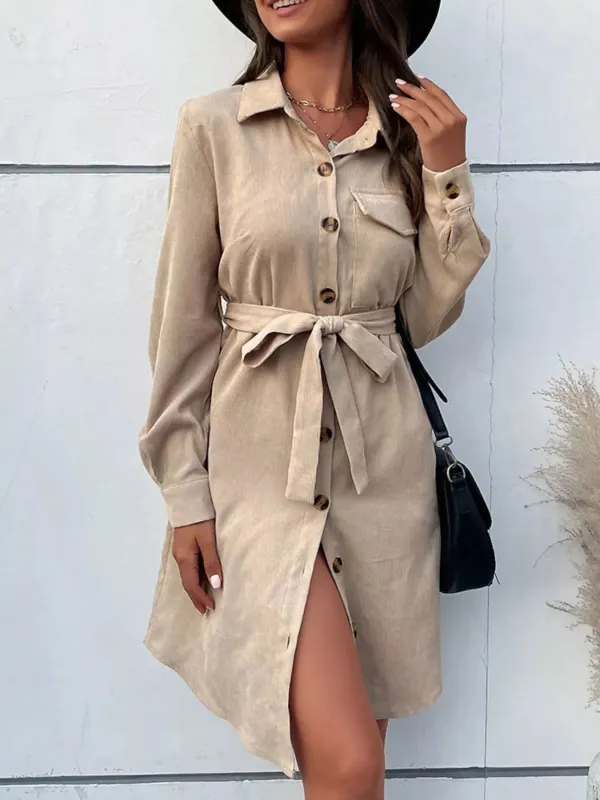 Button-Front Tie Waist Shirt Dress sold by Charming Charlie