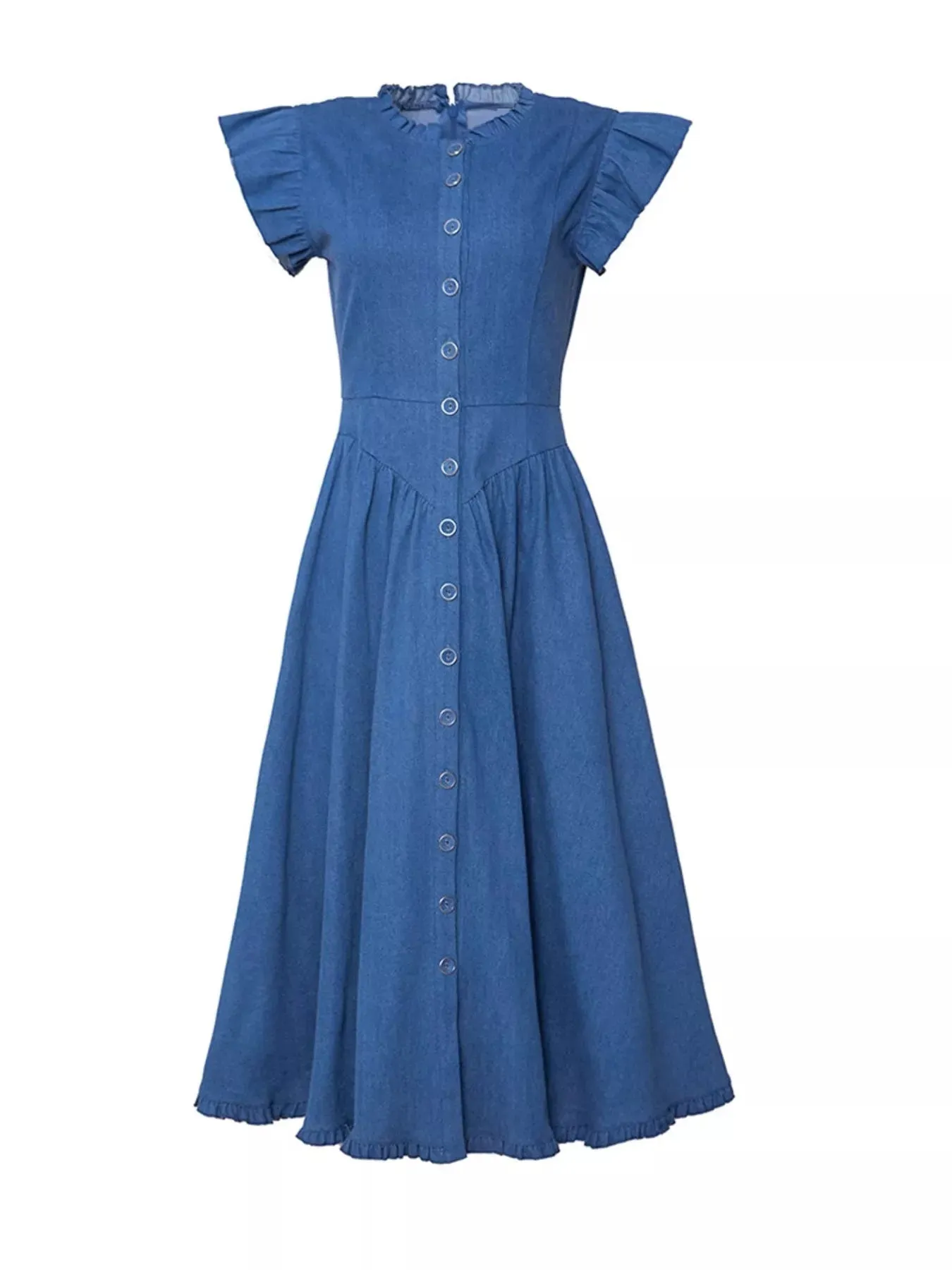 Ruffled Cap Sleeve Denim Dress sold by Charming Charlie product image thumbnail 3