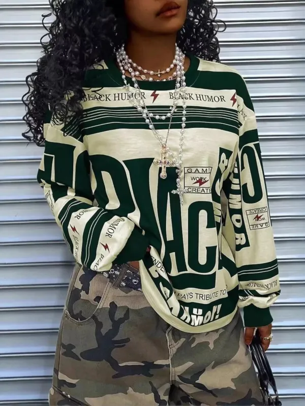 Printed Drop Shoulder Long Sleeve T-Shirt sold by Charming Charlie