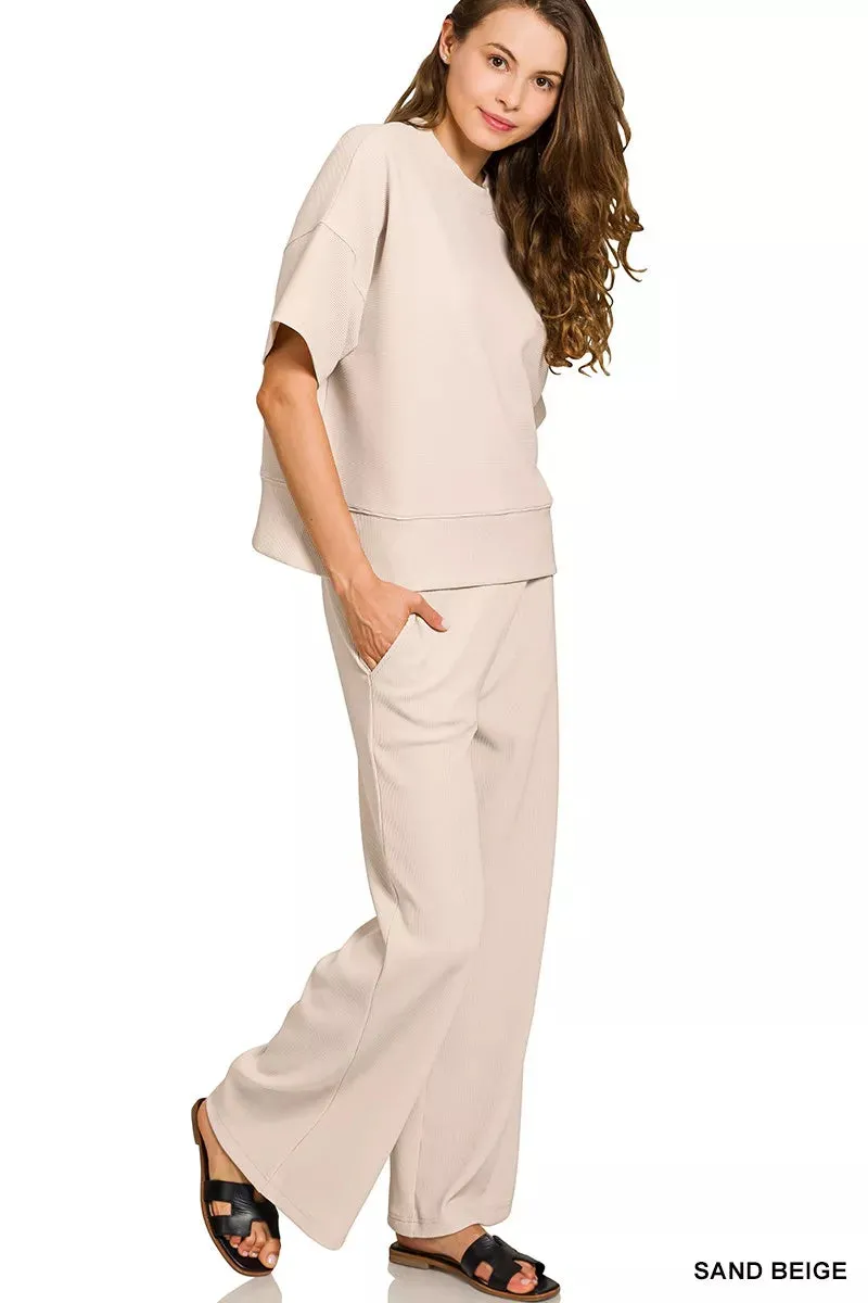 Zenana Ribbed Round Neck Tee & Pants Set sold by Charming Charlie product image thumbnail 2
