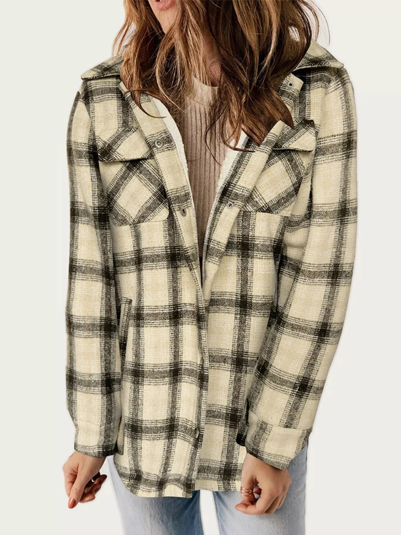 Oversized Plaid Long Sleeve Fleece Jacket sold by Charming Charlie