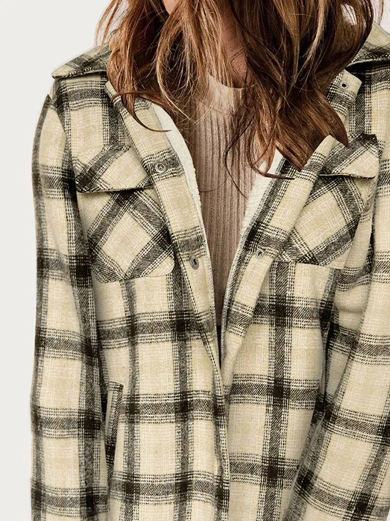 Oversized Plaid Long Sleeve Fleece Jacket sold by Charming Charlie product image thumbnail 2