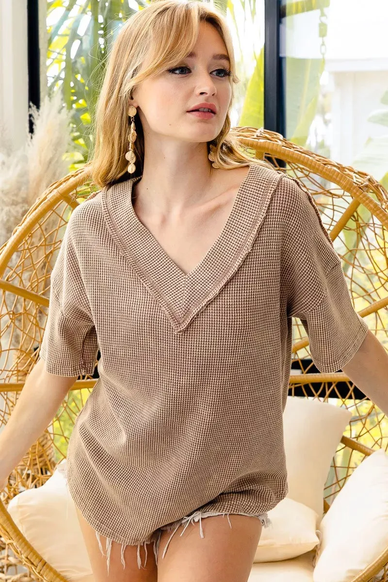 BiBi Mineral Washed V-Neck Cut Edge Detail Top sold by Charming Charlie product image thumbnail 3