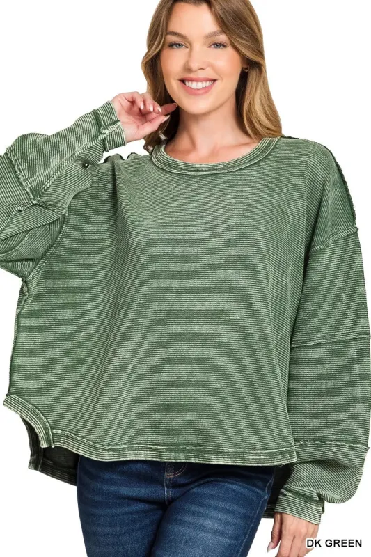 Zenana Acid Washed Exposed-Seam Sweatshirt sold by Charming Charlie