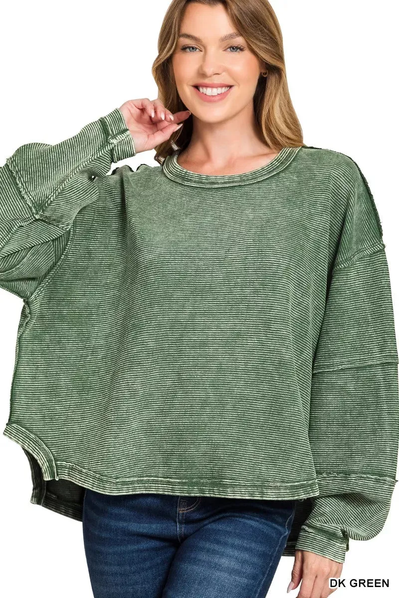 Zenana Acid Washed Exposed-Seam Sweatshirt sold by Charming Charlie