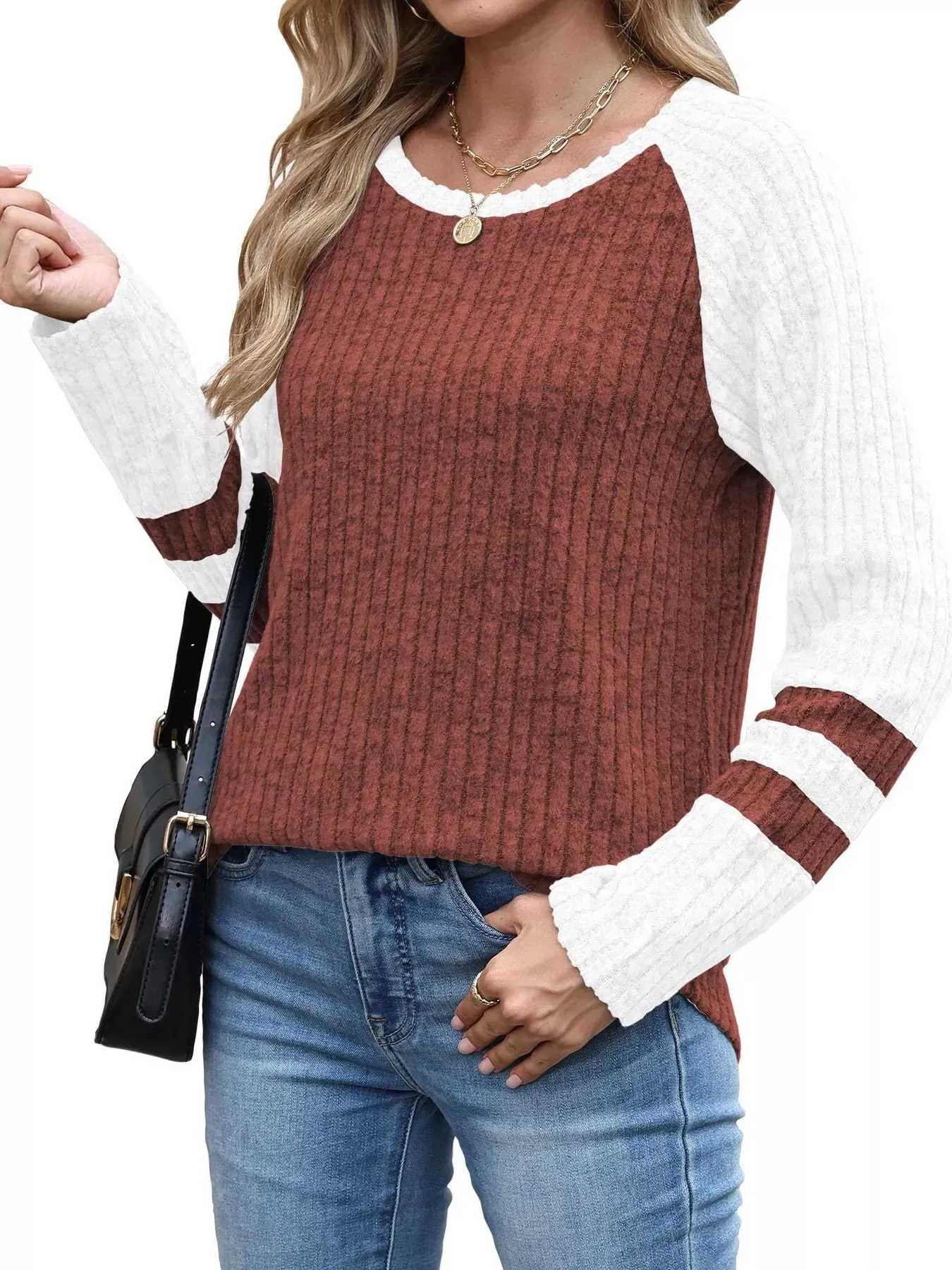 Ribbed Round Neck Raglan Sleeve Top sold by Charming Charlie product image thumbnail 2