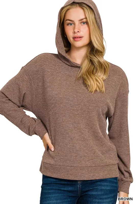 Zenana Ribbed Long Sleeve Hoodie sold by Charming Charlie