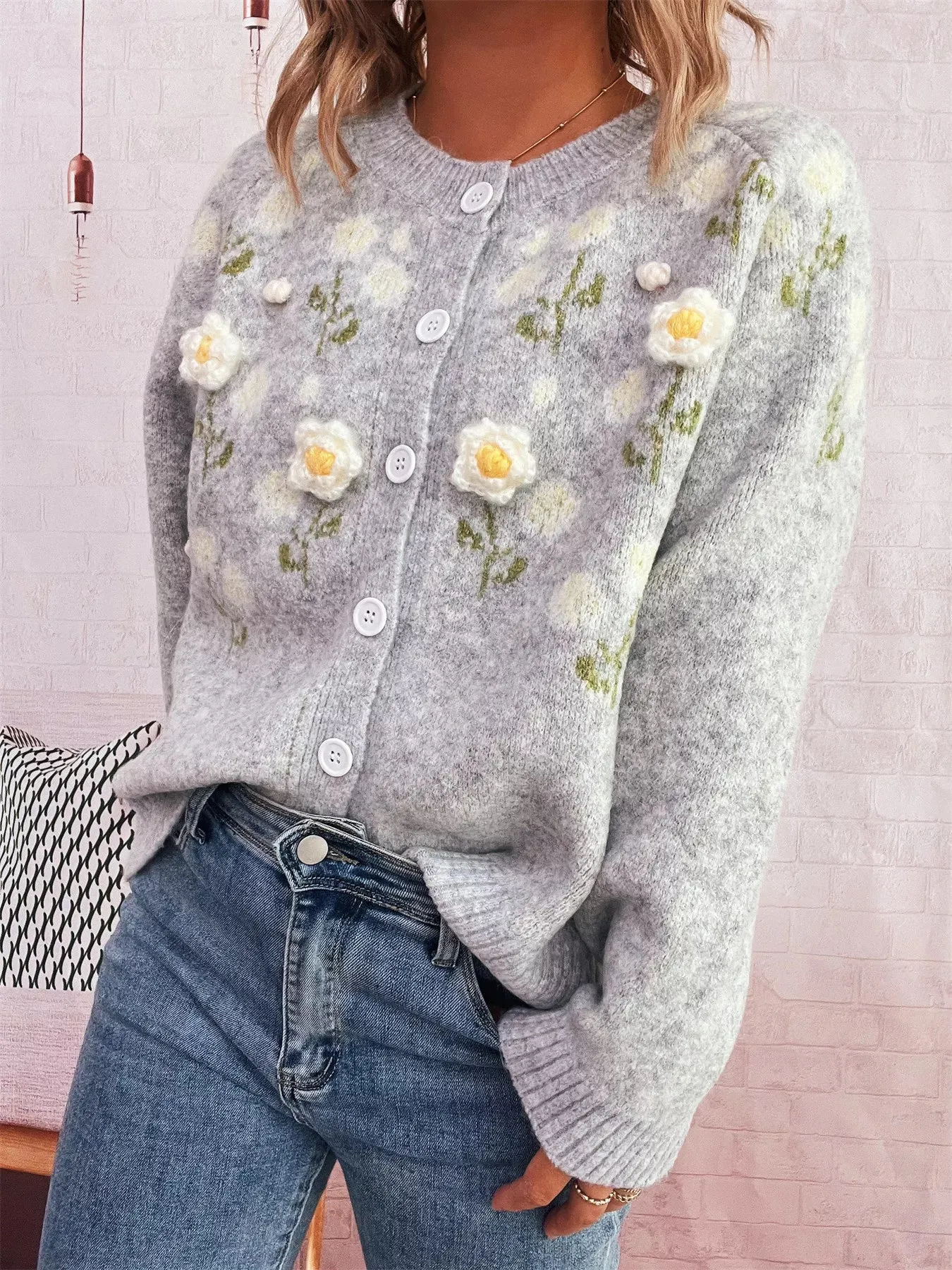 Flower Button Up Long Sleeve Cardigan sold by Charming Charlie product image thumbnail 4