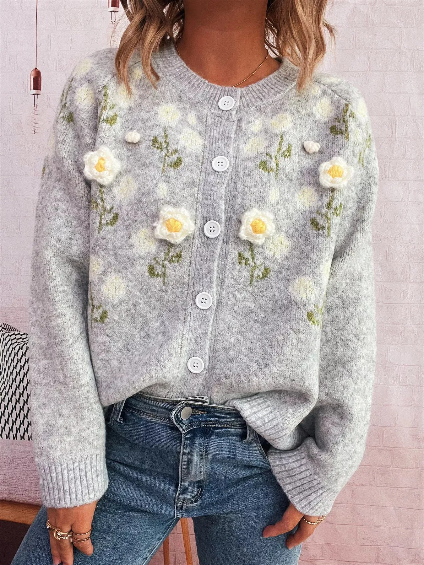 Flower Button Up Long Sleeve Cardigan sold by Charming Charlie product image thumbnail 5