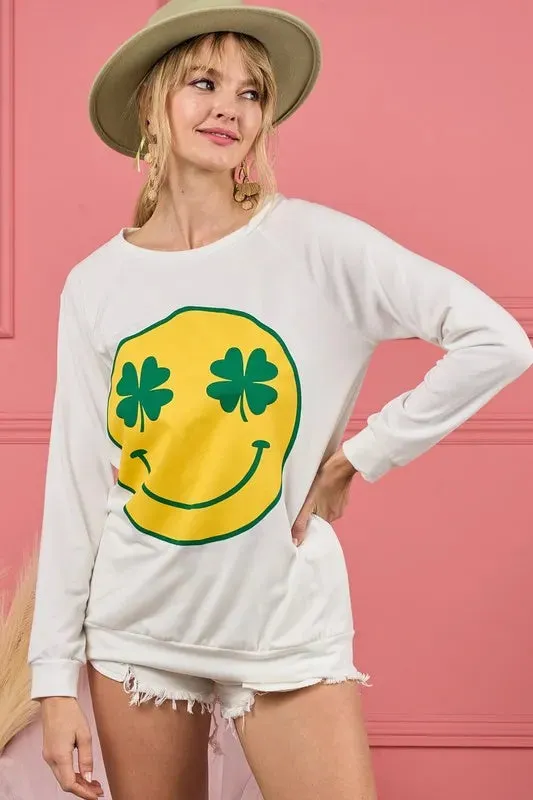 BiBi Smile Face Graphic Round Neck Long Sleeve Top sold by Charming Charlie product image thumbnail 2