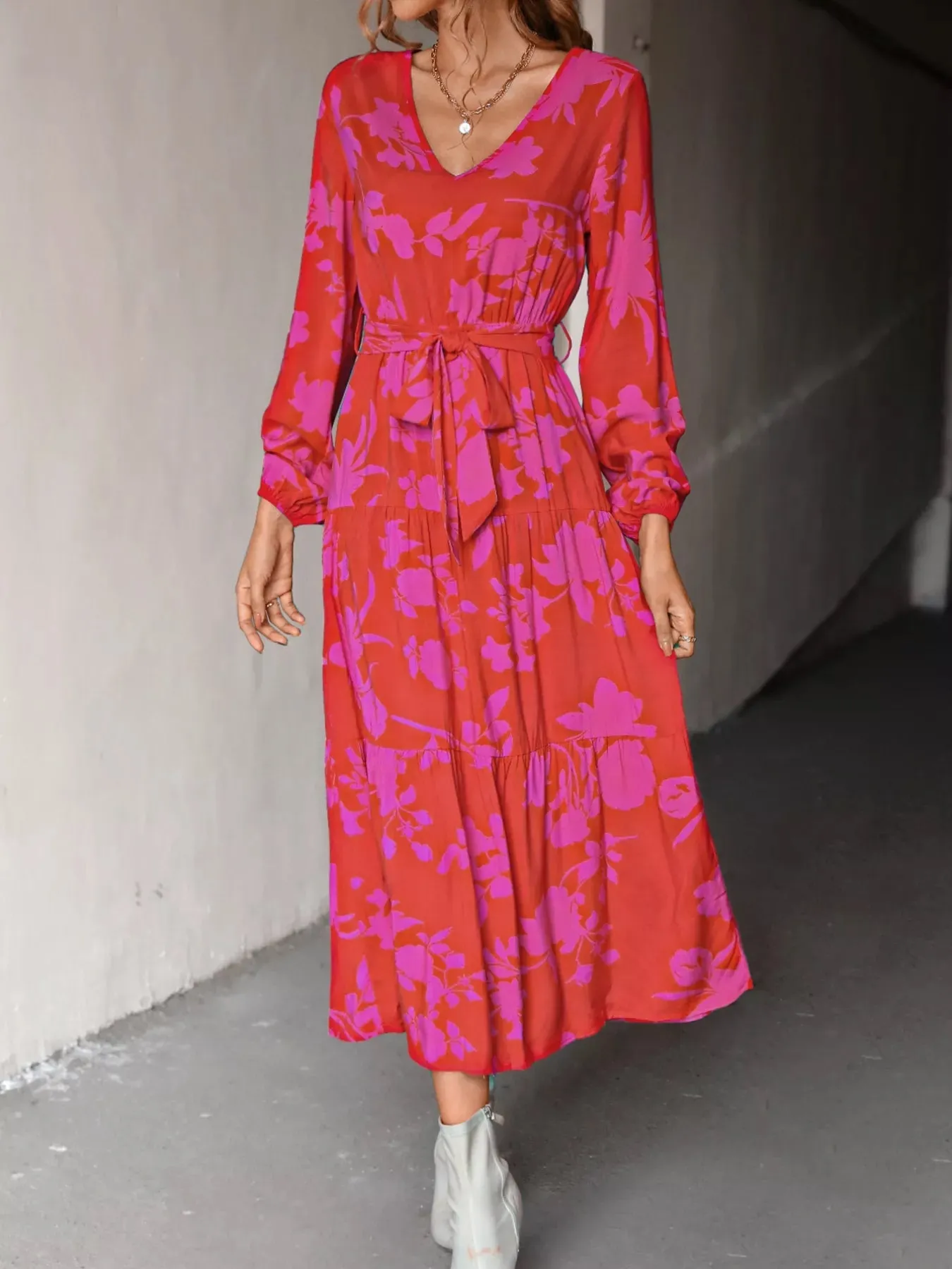 Printed V-Neck Balloon Sleeve Dress sold by Charming Charlie product image thumbnail 5