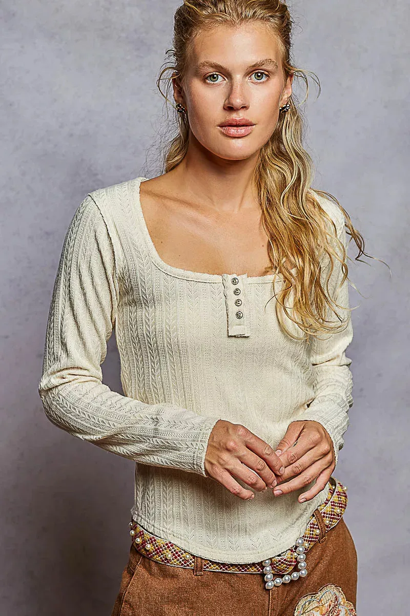 POL Square Neck Cropped Knit Top with Curved Hem sold by Charming Charlie product image thumbnail 2