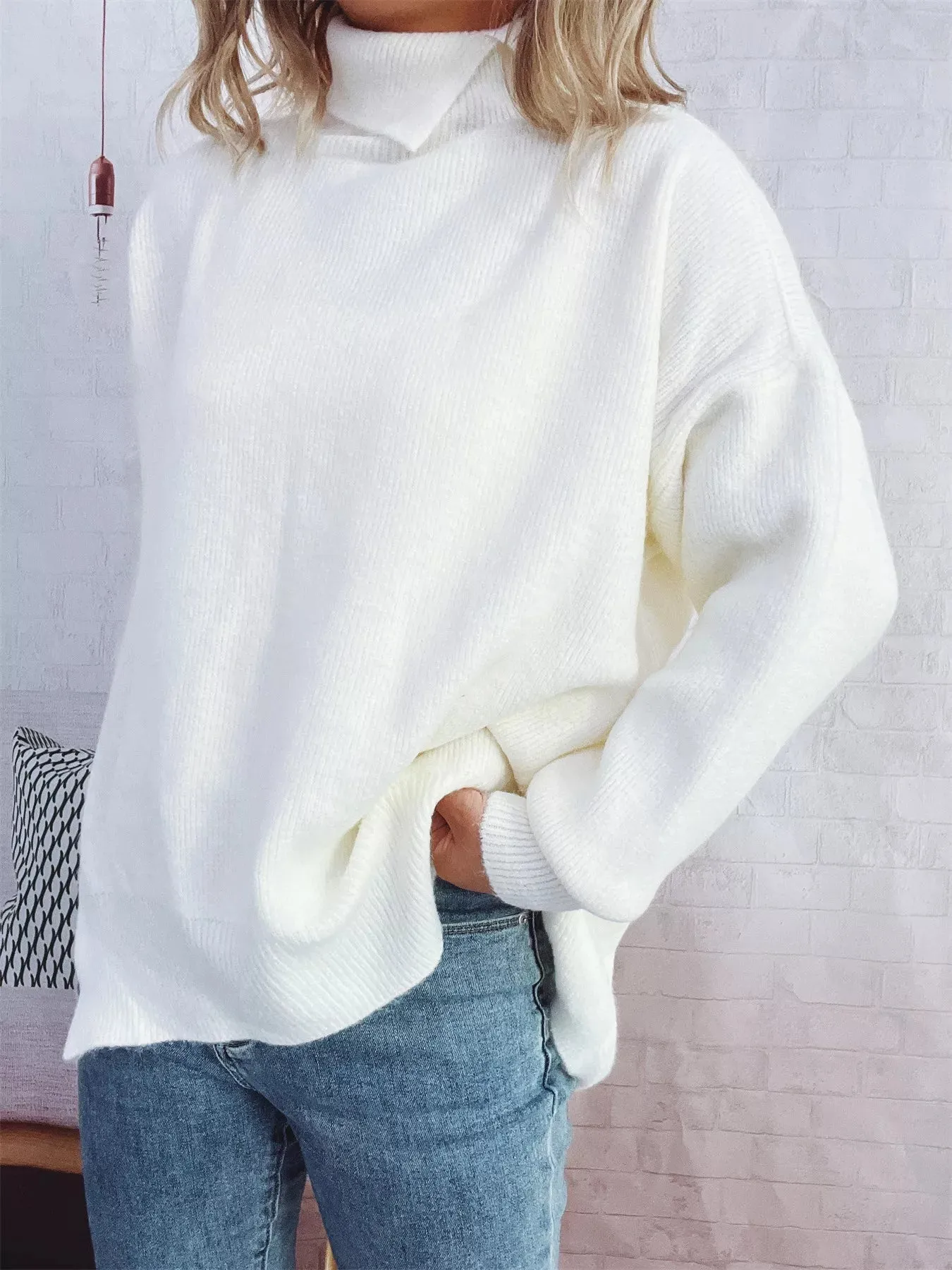 Slit Turtleneck Long Sleeve Sweater sold by Charming Charlie product image thumbnail 2