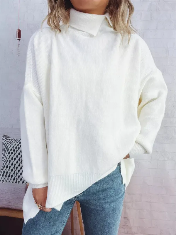 Slit Turtleneck Long Sleeve Sweater made by Trendsi