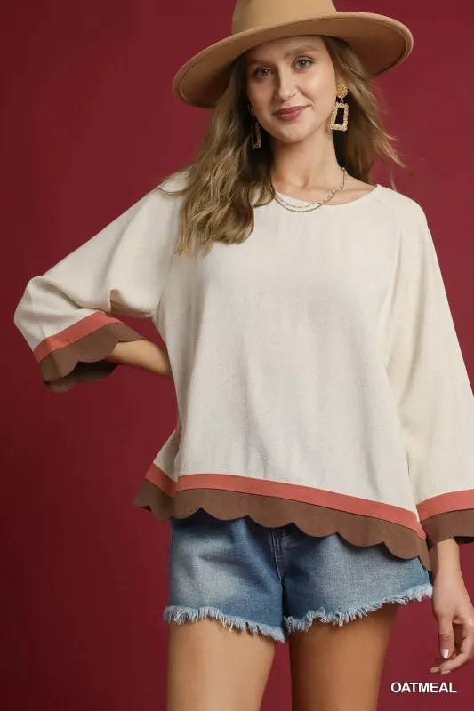 Umgee Scalloped Hem Color Block Top sold by Charming Charlie