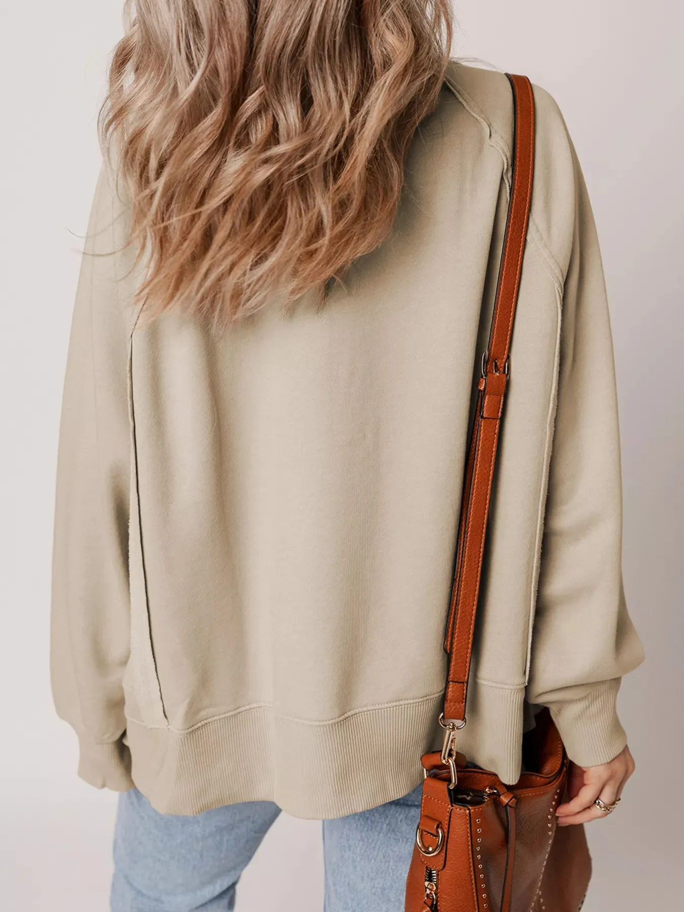 Raw Edge Exposed Seam Raglan Sleeve Side Slit Sweatshirt sold by Charming Charlie product image thumbnail 2