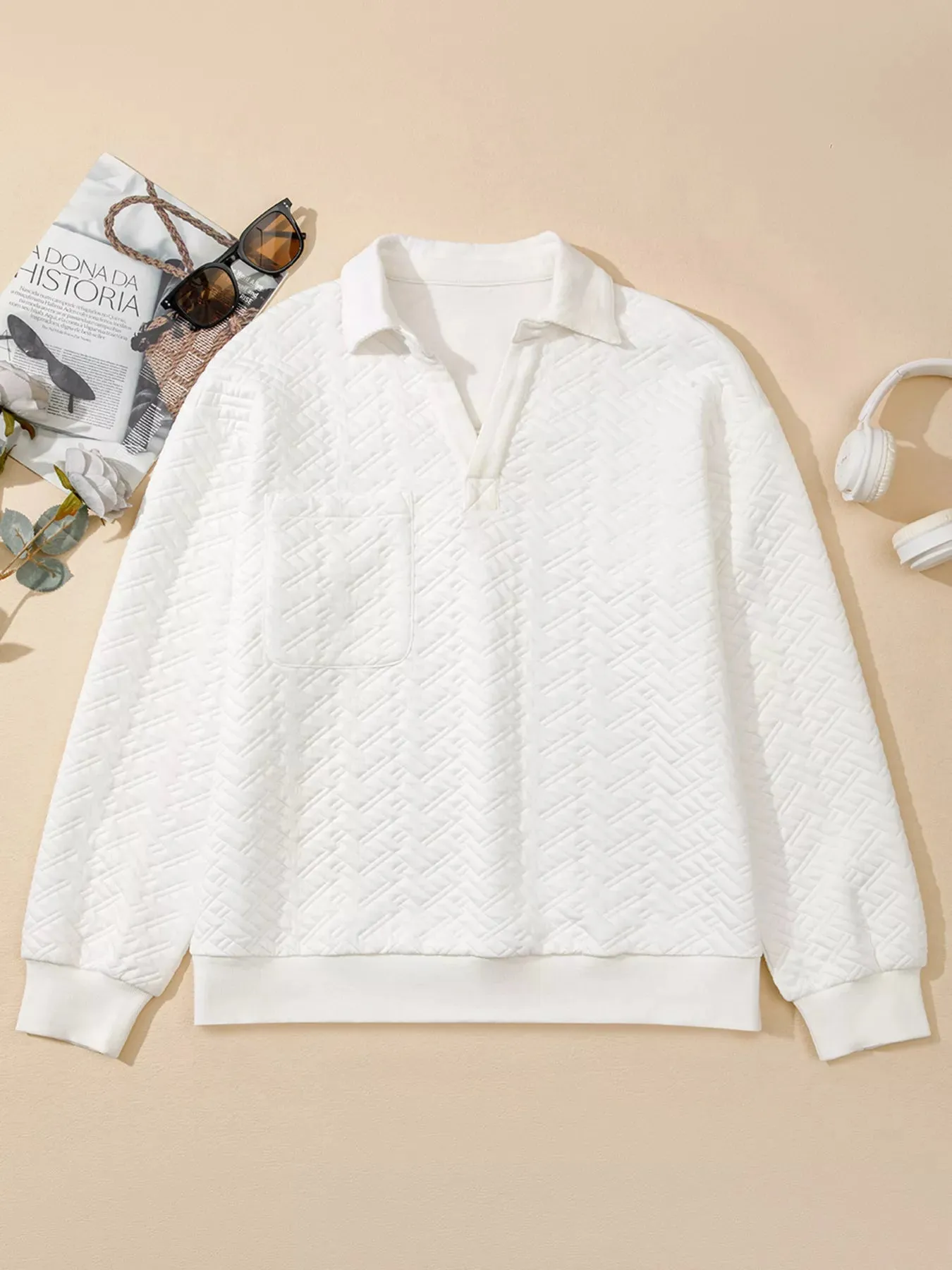 Textured Johnny Collar Sweatshirt sold by Charming Charlie product image thumbnail 2