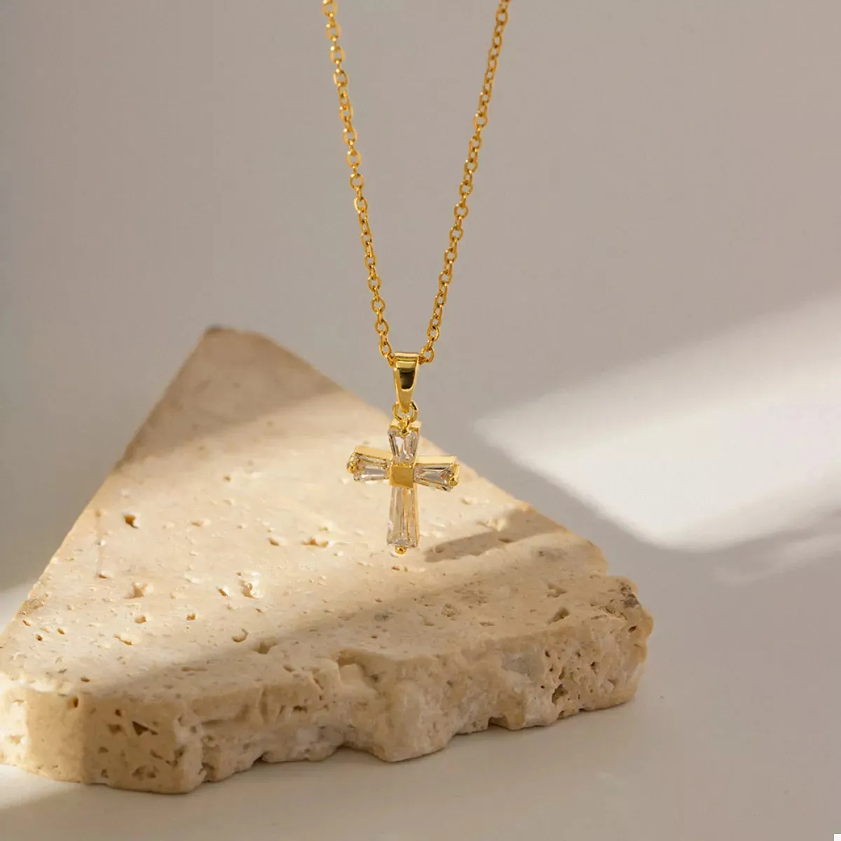 18K Gold-Plated Stainless Steel Zircon Cross Necklace sold by Charming Charlie product image thumbnail 5