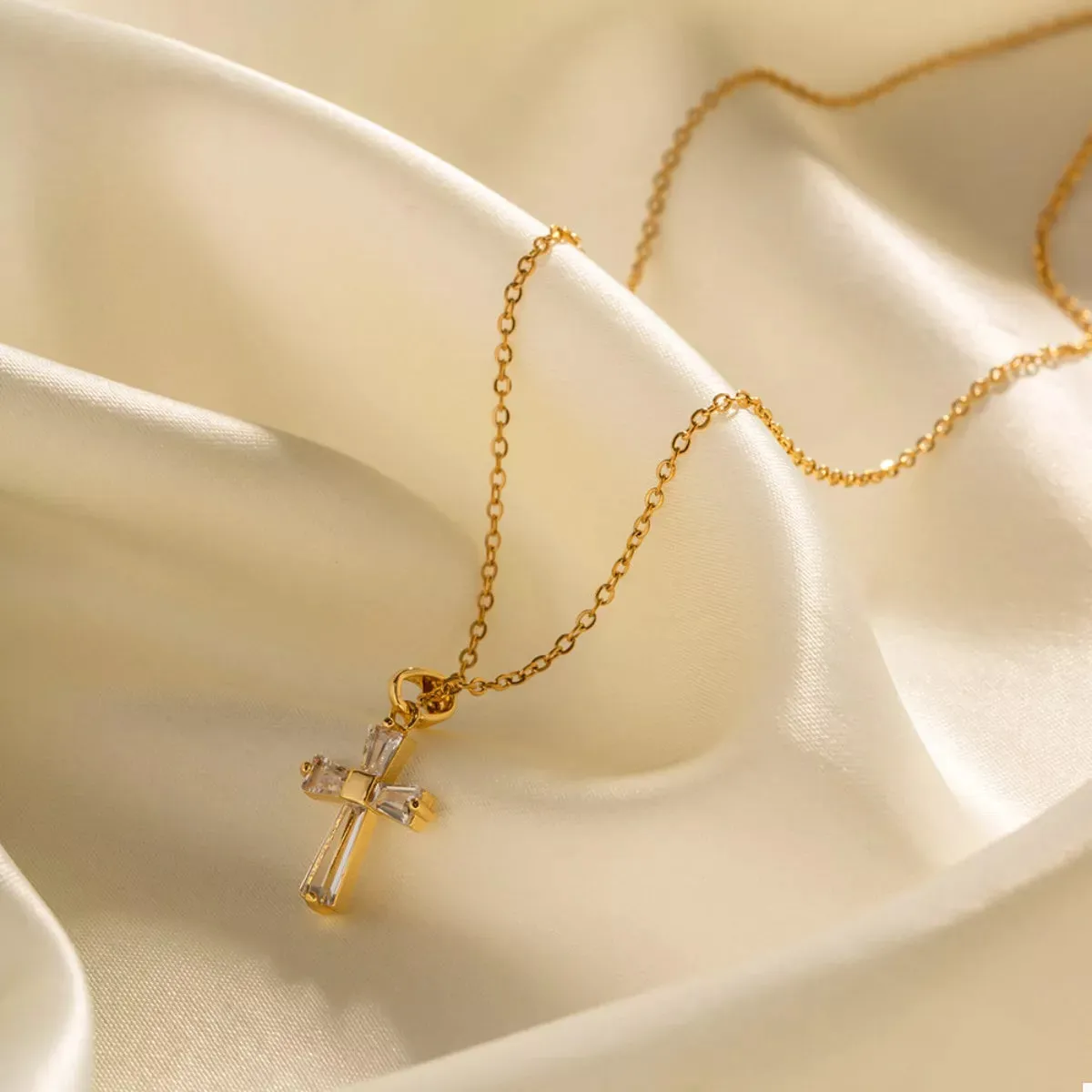 18K Gold-Plated Stainless Steel Zircon Cross Necklace sold by Charming Charlie product image thumbnail 4