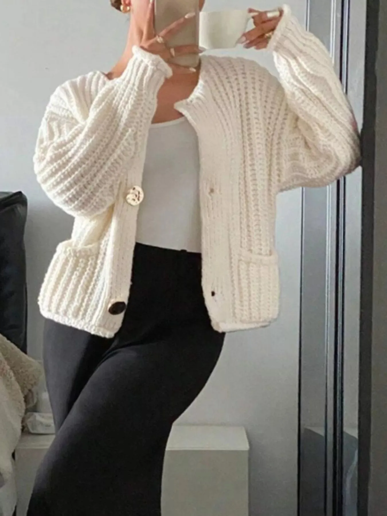 Button Up Dropped Shoulder Cardigan sold by Charming Charlie