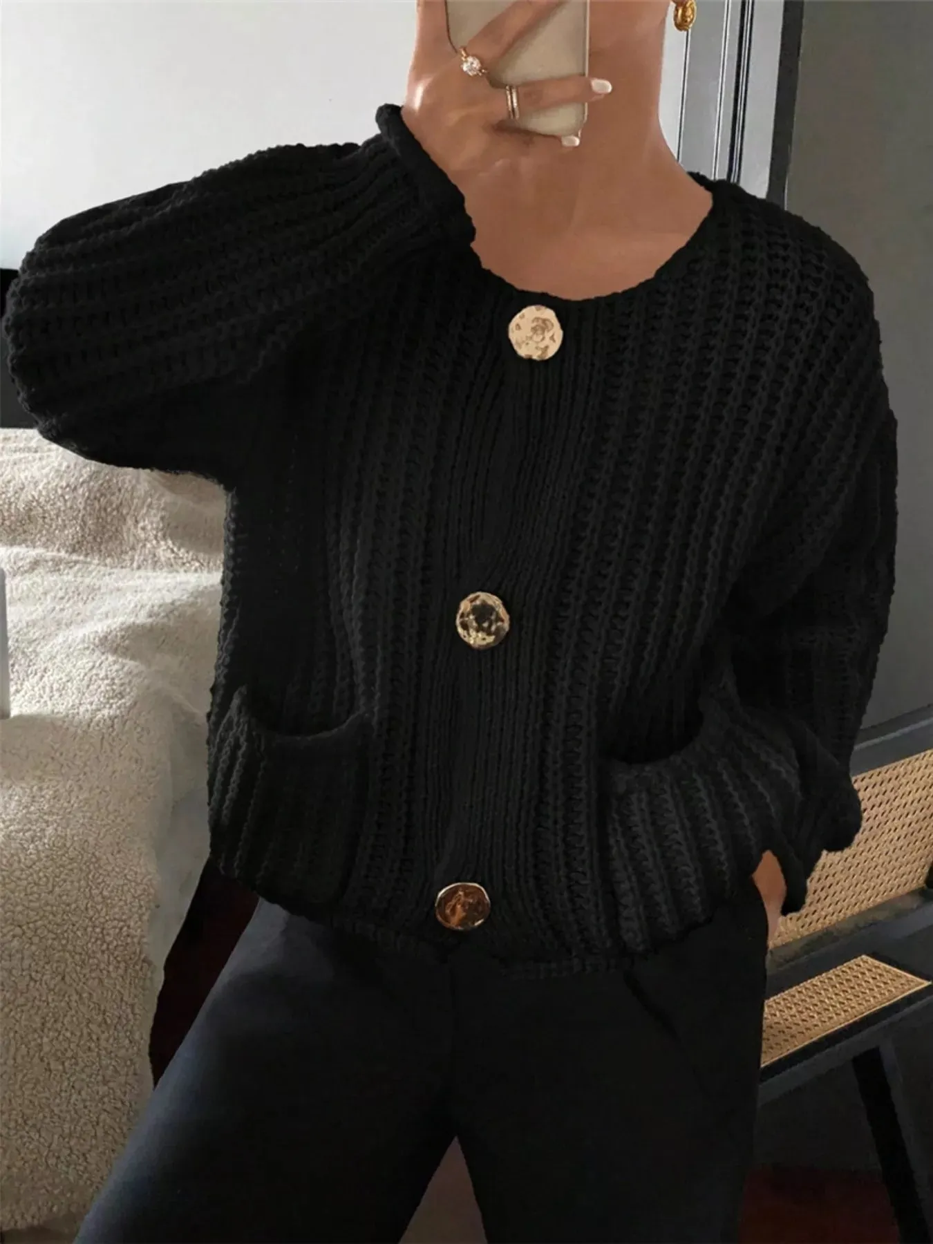 Button Up Dropped Shoulder Cardigan sold by Charming Charlie product image thumbnail 5