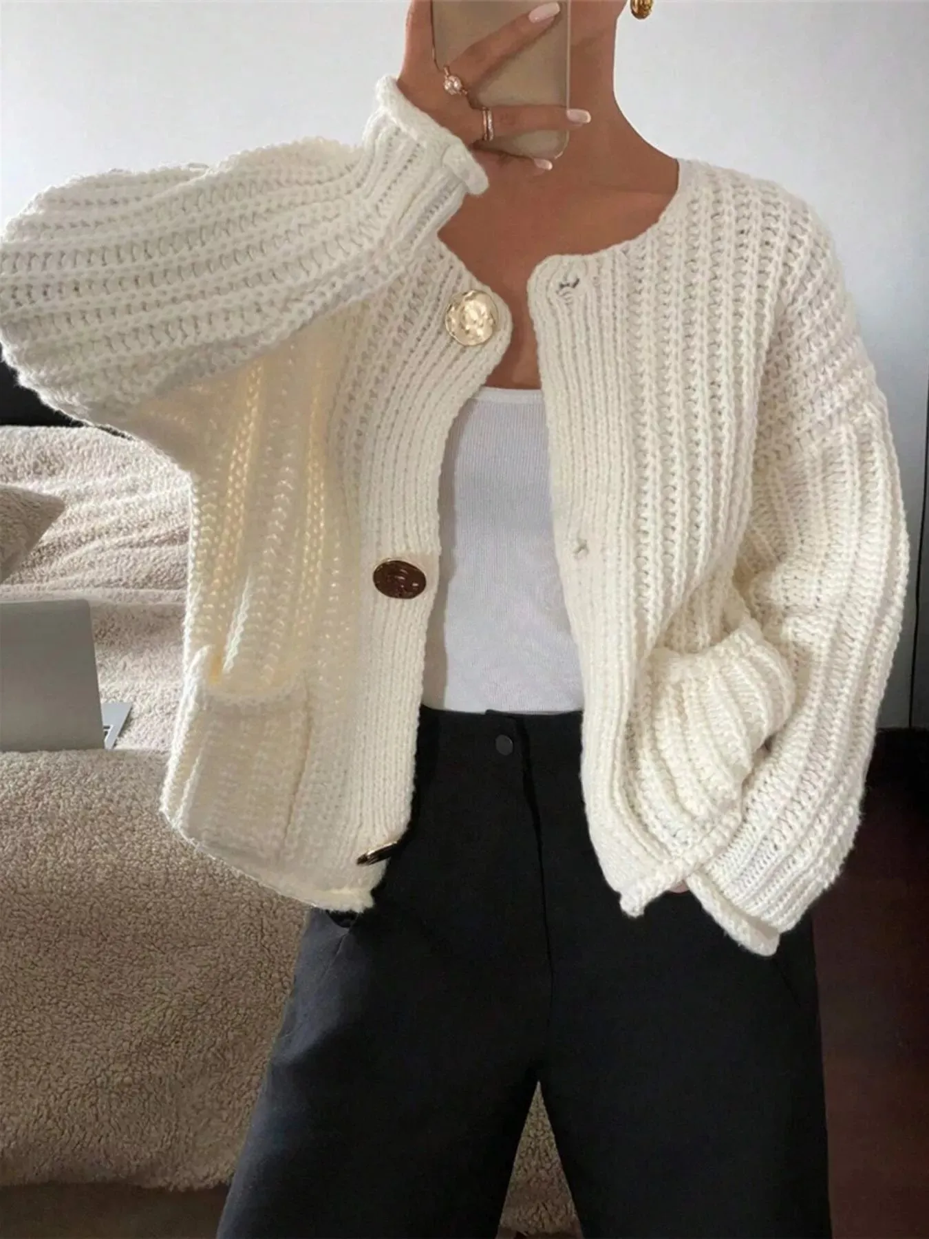 Button Up Dropped Shoulder Cardigan sold by Charming Charlie product image thumbnail 2