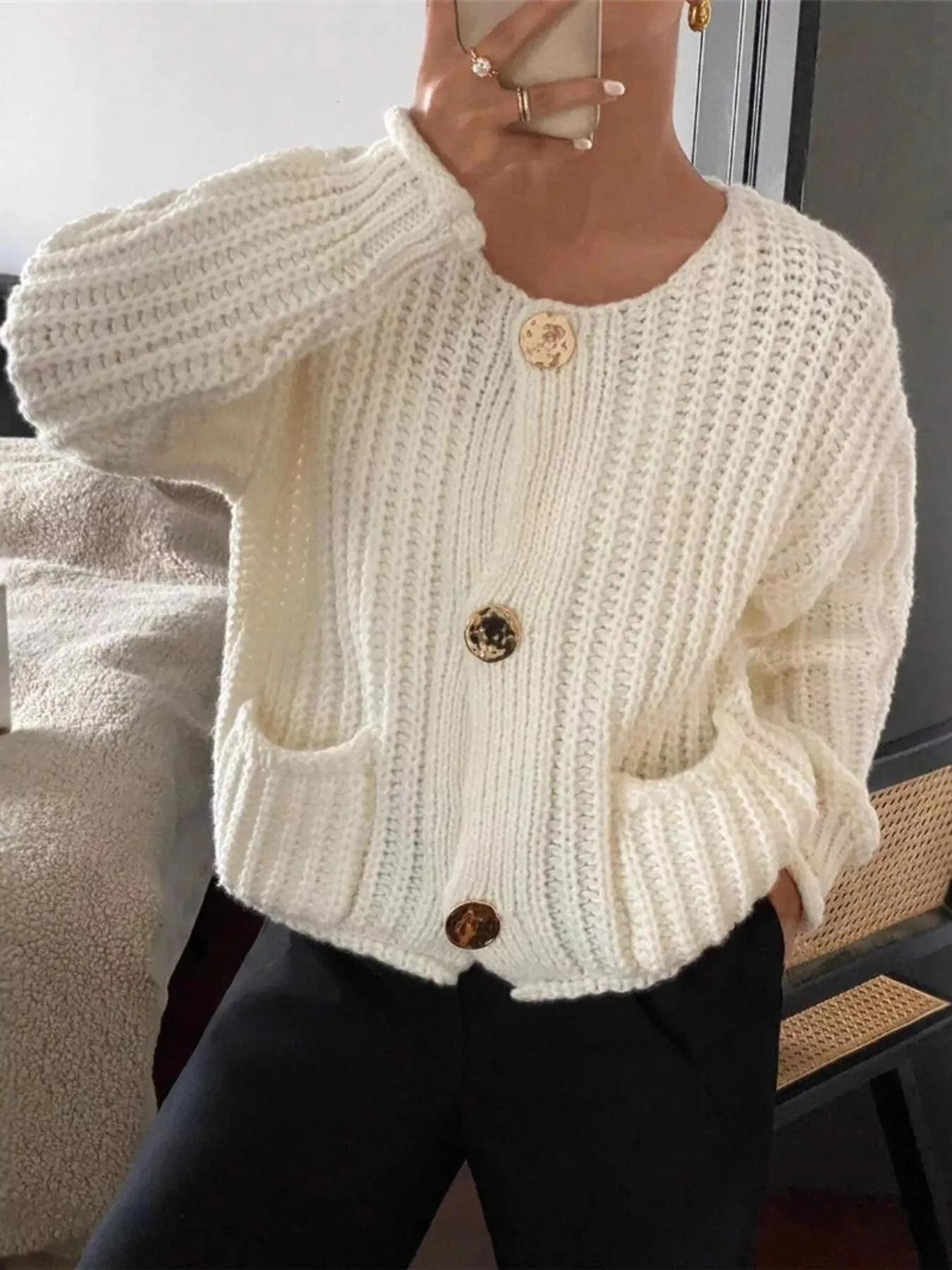 Button Up Dropped Shoulder Cardigan sold by Charming Charlie product image thumbnail 3