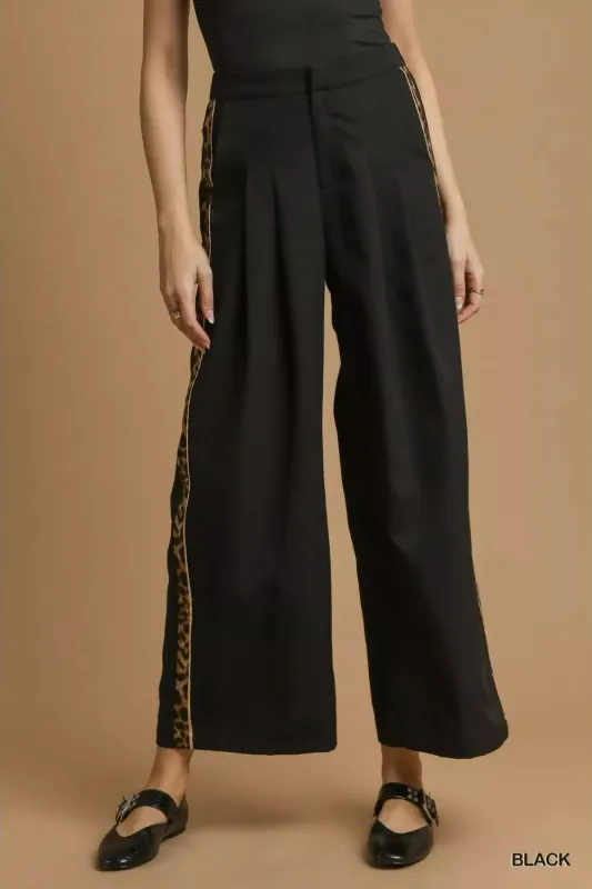 Umgee Front Pleated Wide-Leg Pants with Contrast Trim sold by Charming Charlie