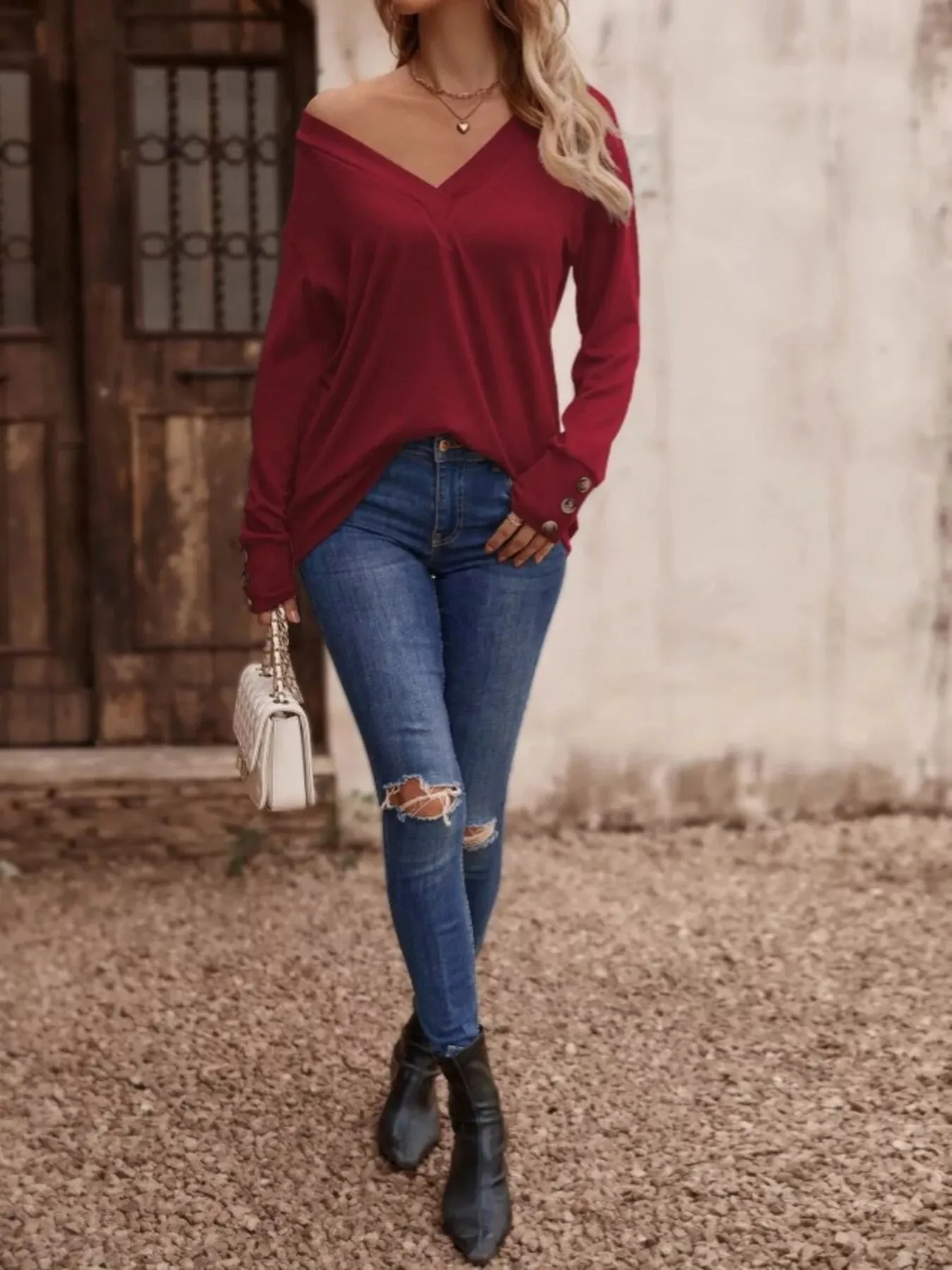 V-Neck Long Sleeve T-Shirt sold by Charming Charlie product image thumbnail 5