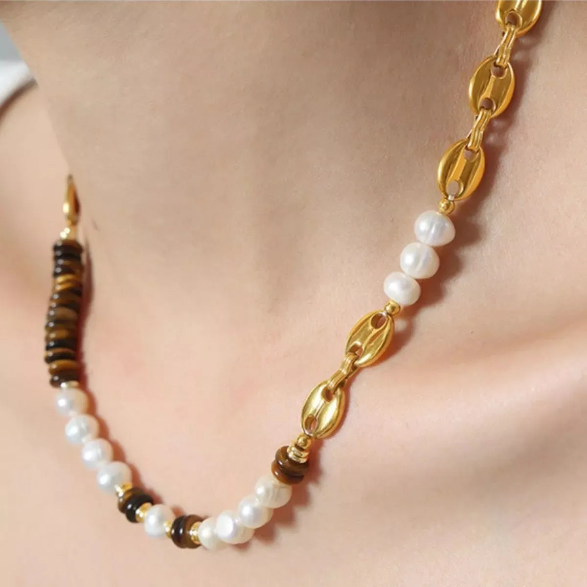 Tiger's Eye Freshwater Pearl 18K Gold-Plated Bead Necklace sold by Charming Charlie product image thumbnail 3