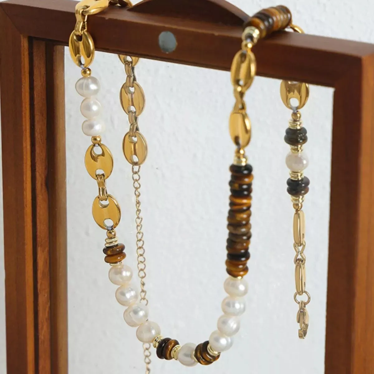 Tiger's Eye Freshwater Pearl 18K Gold-Plated Bead Necklace sold by Charming Charlie product image thumbnail 5