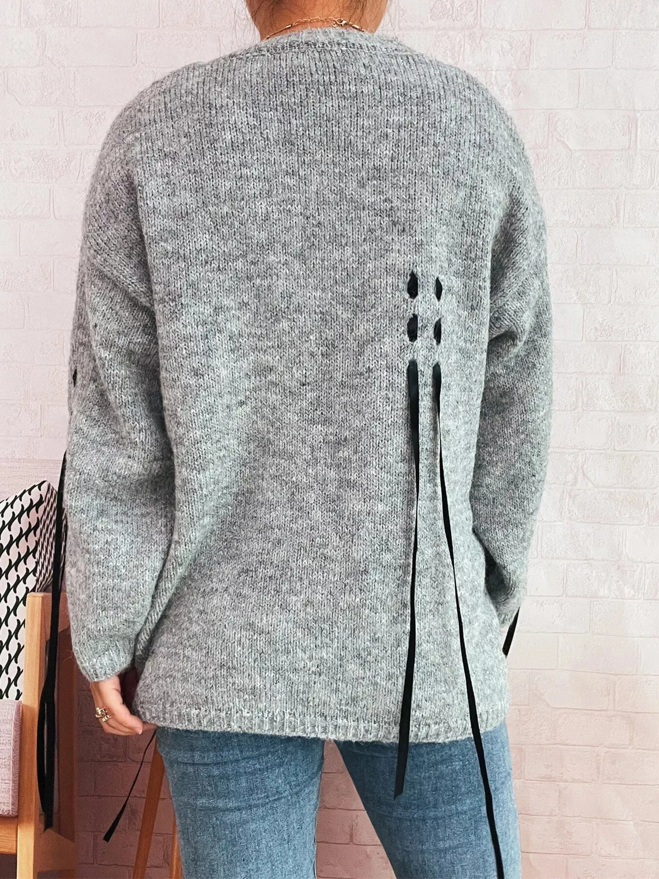 Round Neck Long Sleeve Sweater with Ribbon Details sold by Charming Charlie product image thumbnail 5