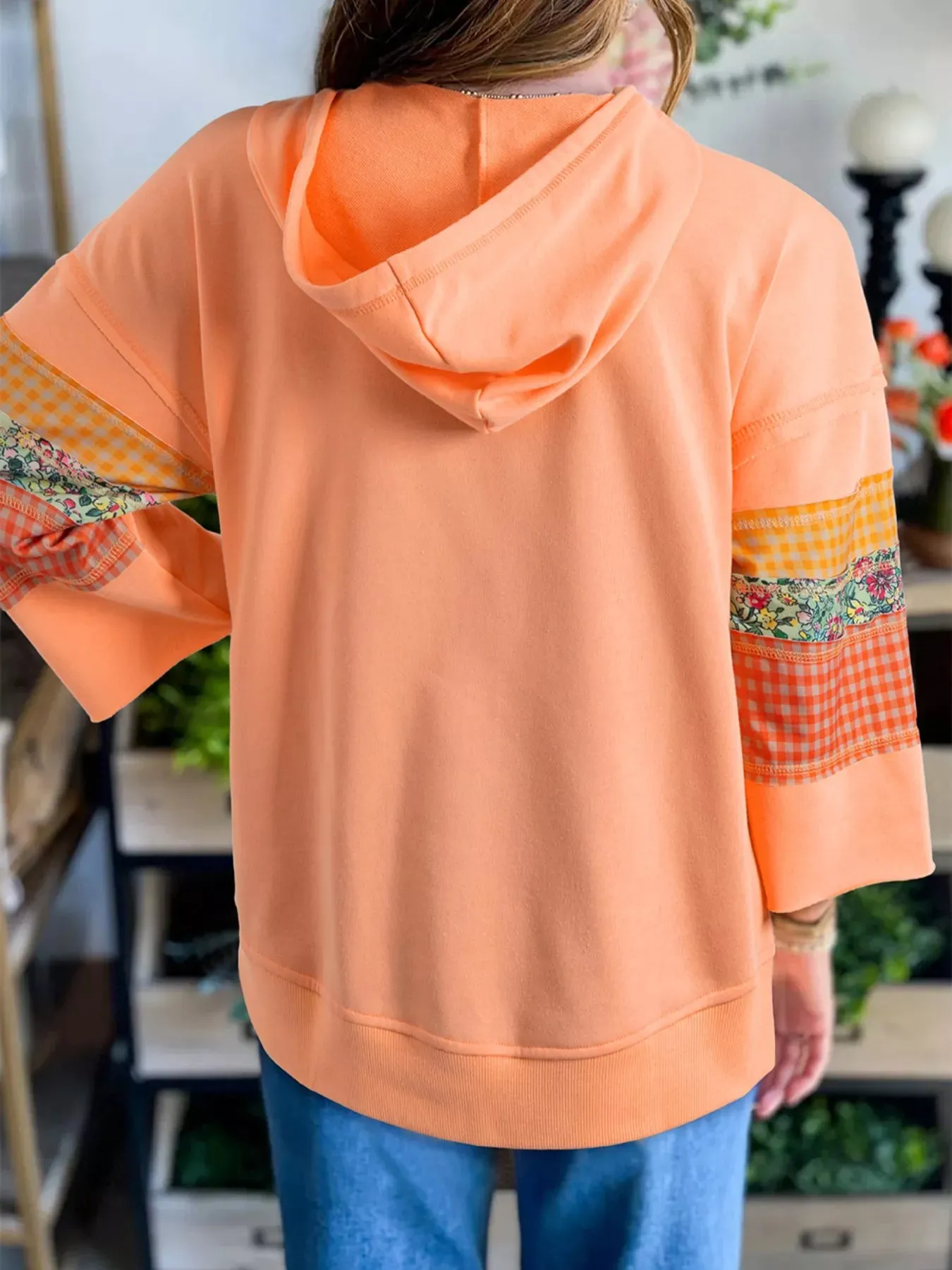 Plaid Floral Patchwork Kangaroo Pocket Hoodie sold by Charming Charlie product image thumbnail 2