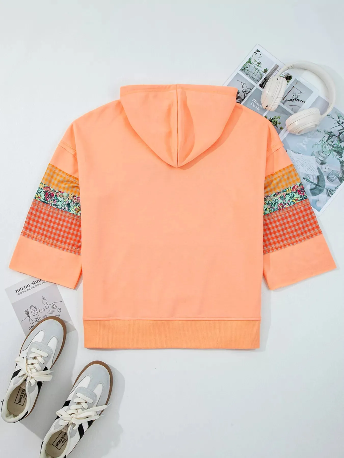 Plaid Floral Patchwork Kangaroo Pocket Hoodie sold by Charming Charlie product image thumbnail 4