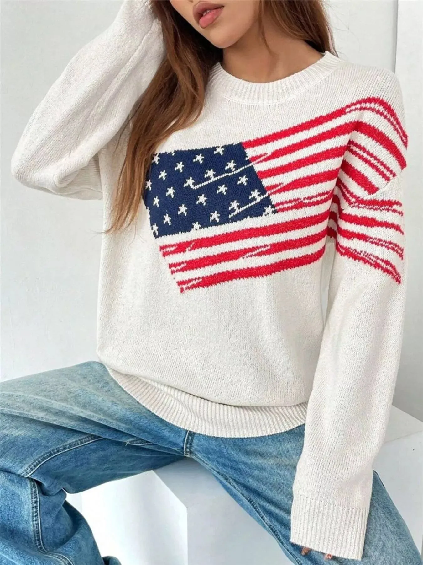 US Flag Round Neck Long Sleeve Sweater sold by Charming Charlie product image thumbnail 4