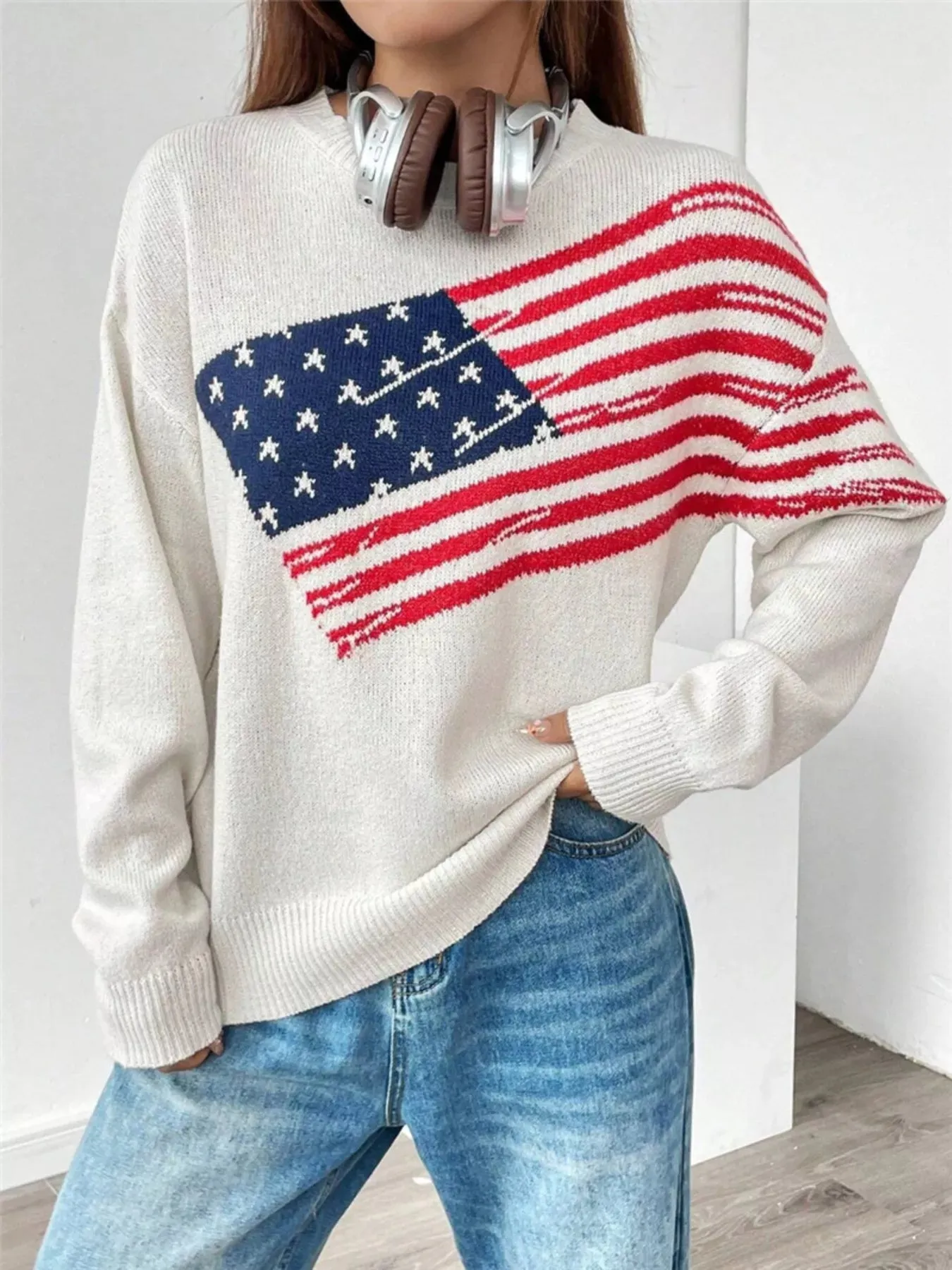 US Flag Round Neck Long Sleeve Sweater sold by Charming Charlie product image thumbnail 5