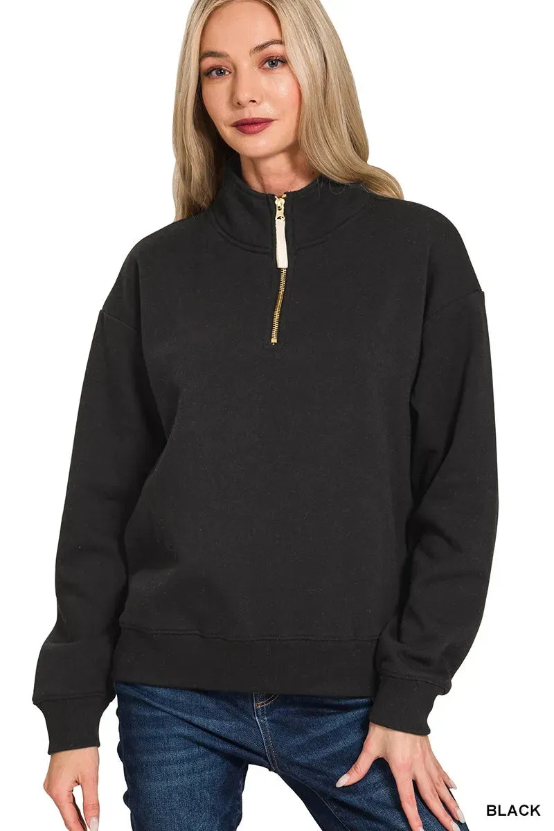 Zenana Fleece Half Zip Sweatshirt sold by Charming Charlie