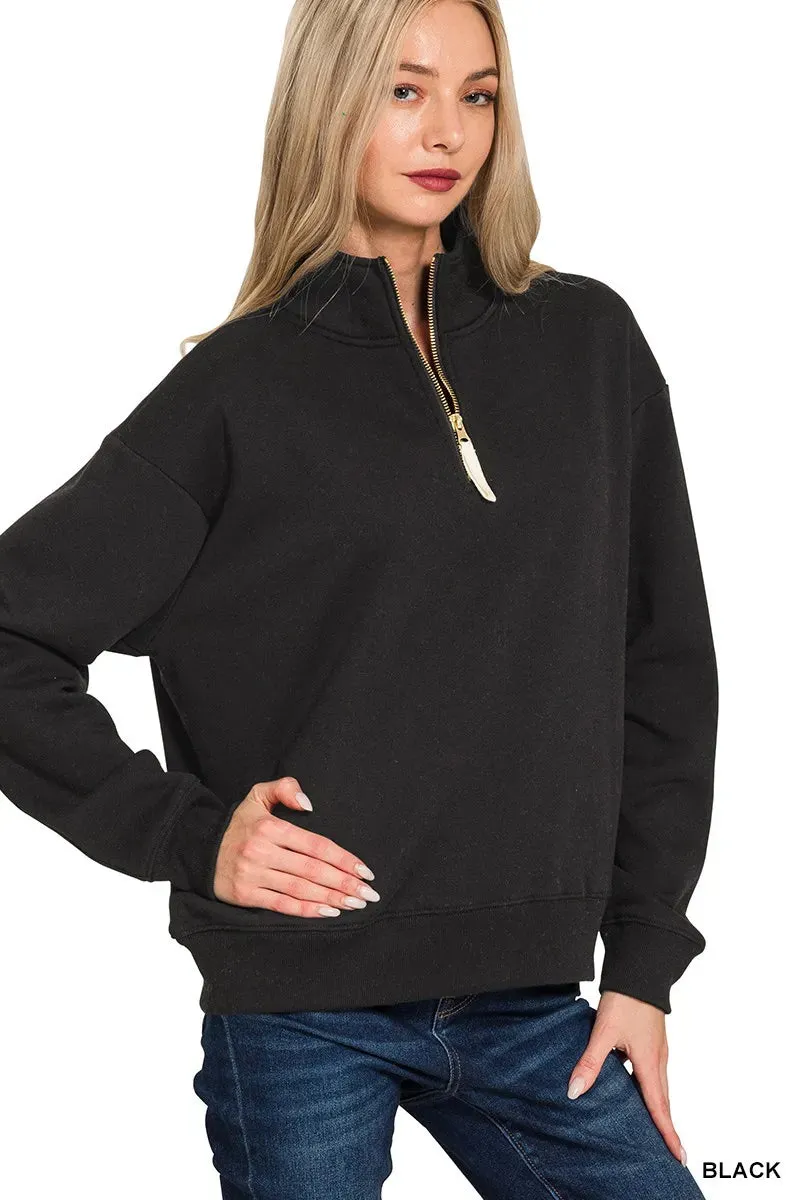 Zenana Fleece Half Zip Sweatshirt sold by Charming Charlie product image thumbnail 2