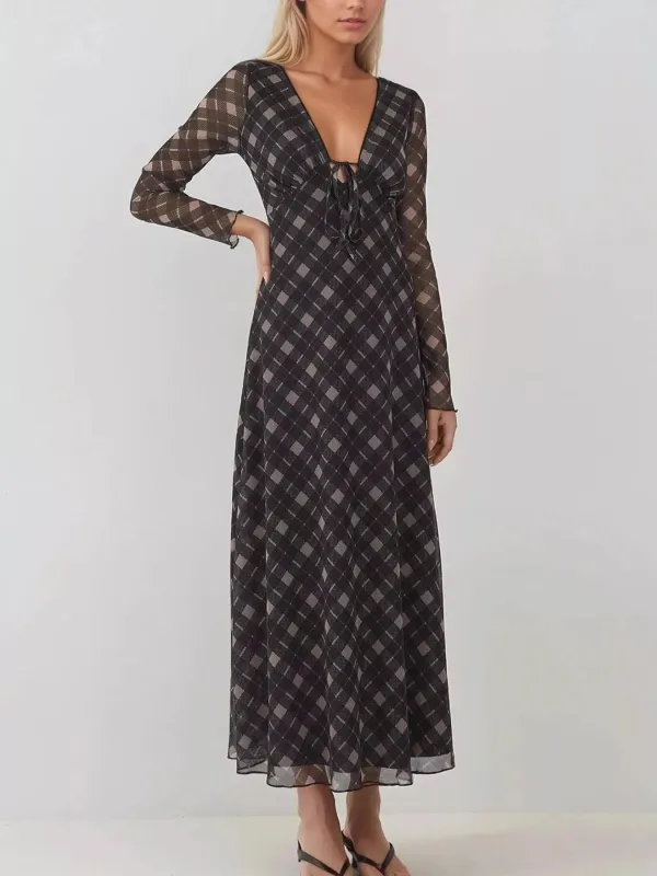 Tie Front Plaid Long Sleeve Dress sold by Charming Charlie