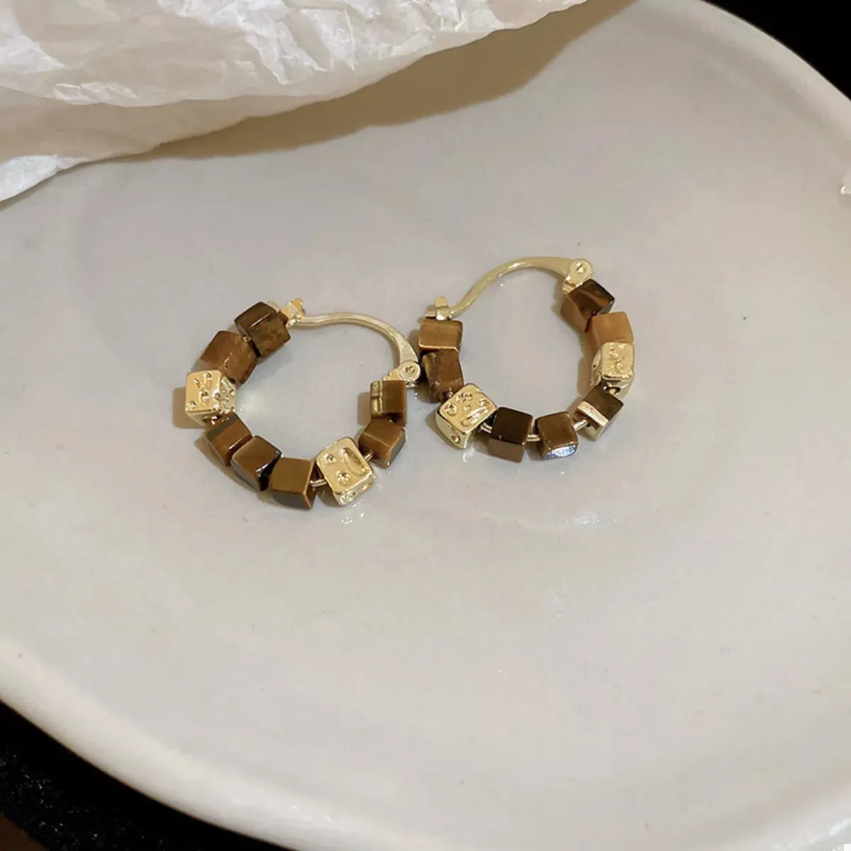 Tiger's Eye 18K Gold-Plated Copper Geometric Earrings sold by Charming Charlie product image thumbnail 2