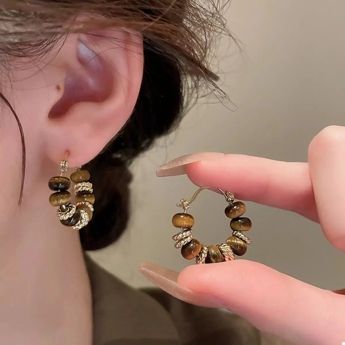 Tiger's Eye 18K Gold-Plated Copper Geometric Earrings sold by Charming Charlie product image thumbnail 3