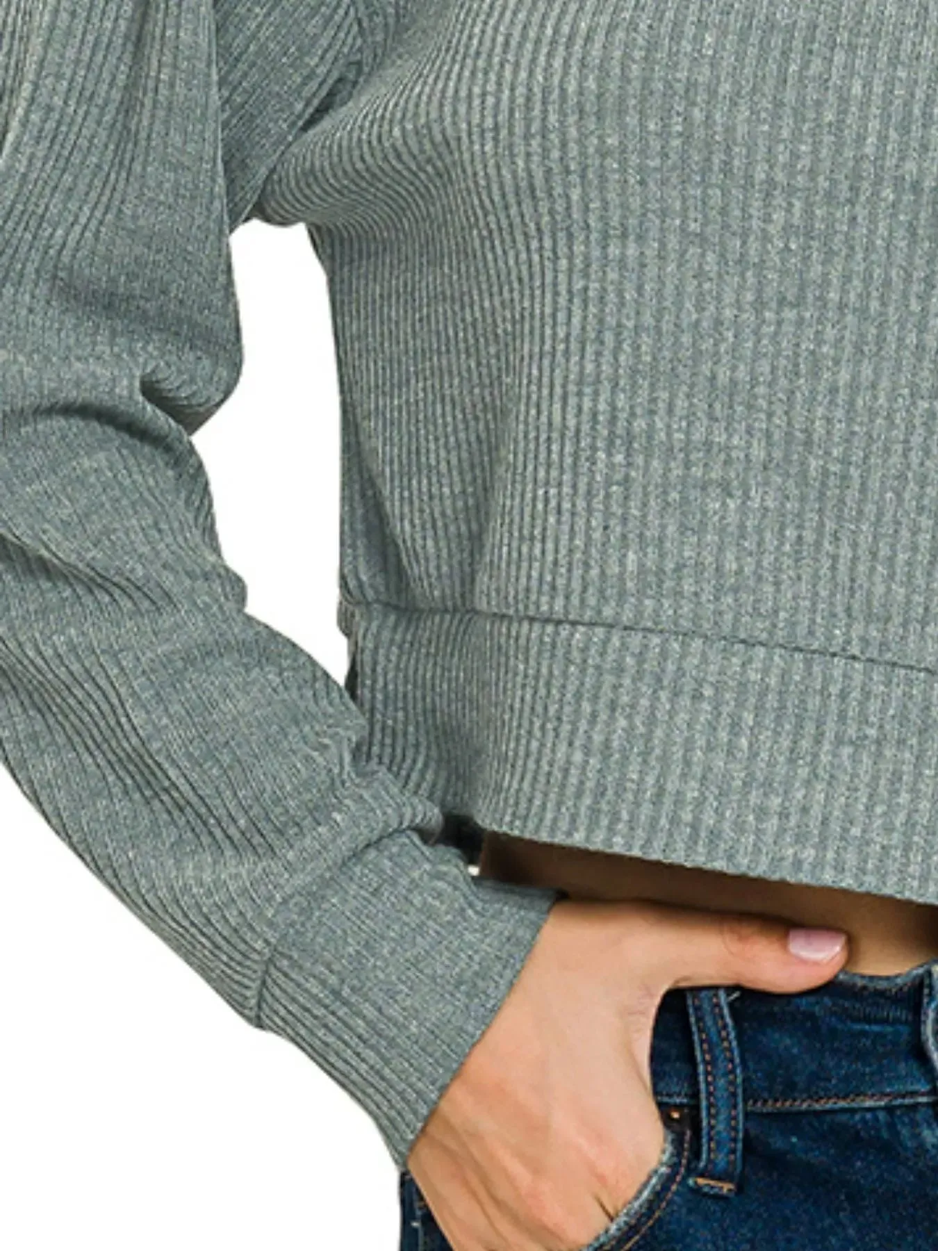 Zenana Drop Shoulder Ribbed Crop Hoodie sold by Charming Charlie product image thumbnail 3