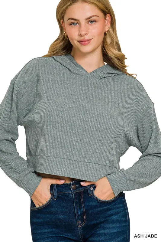 Zenana Drop Shoulder Ribbed Crop Hoodie sold by Charming Charlie