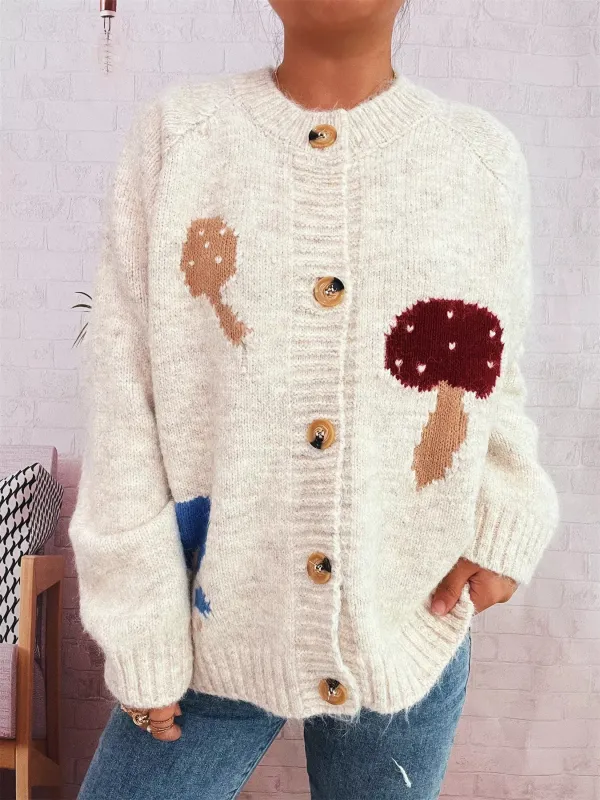 Mushroom Pattern Button-Up Cozy Knit Cardigan sold by Charming Charlie