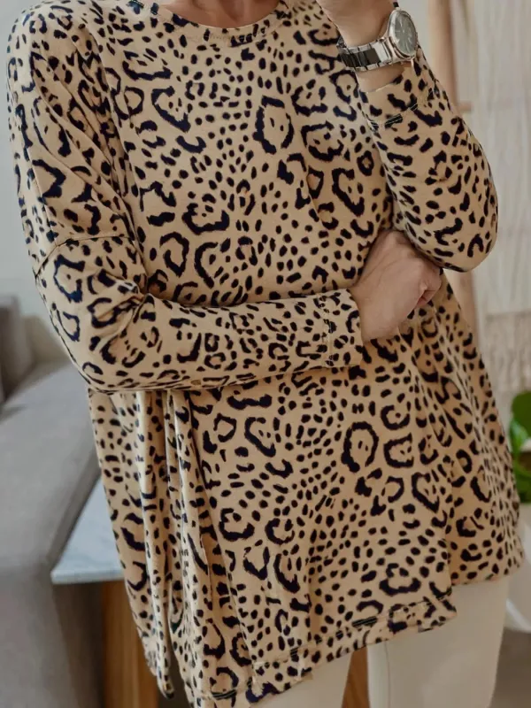 Leopard Round Neck Long Sleeve T-Shirt sold by Charming Charlie