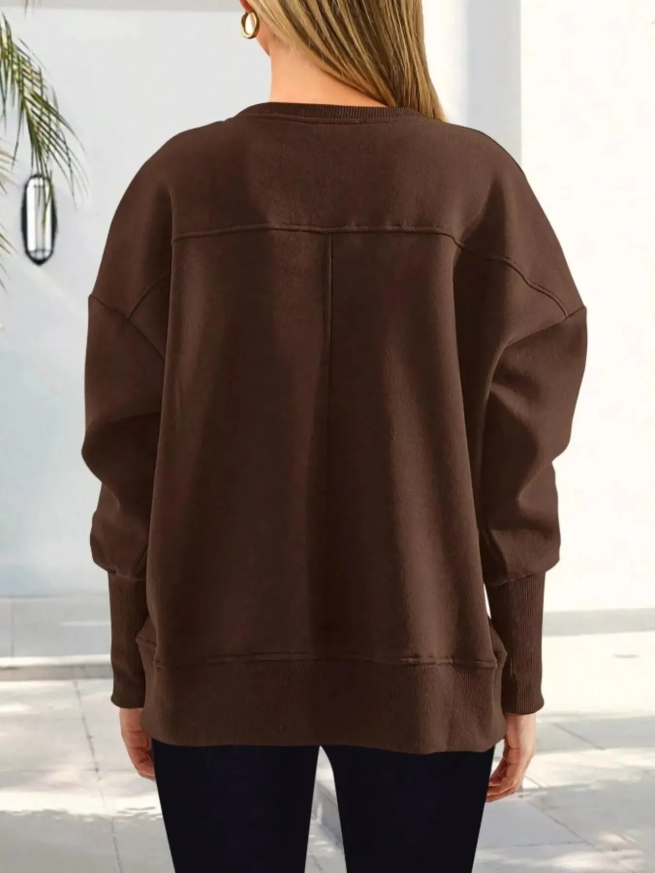 Slit Round Neck Dropped Shoulder Sweatshirt sold by Charming Charlie product image thumbnail 5