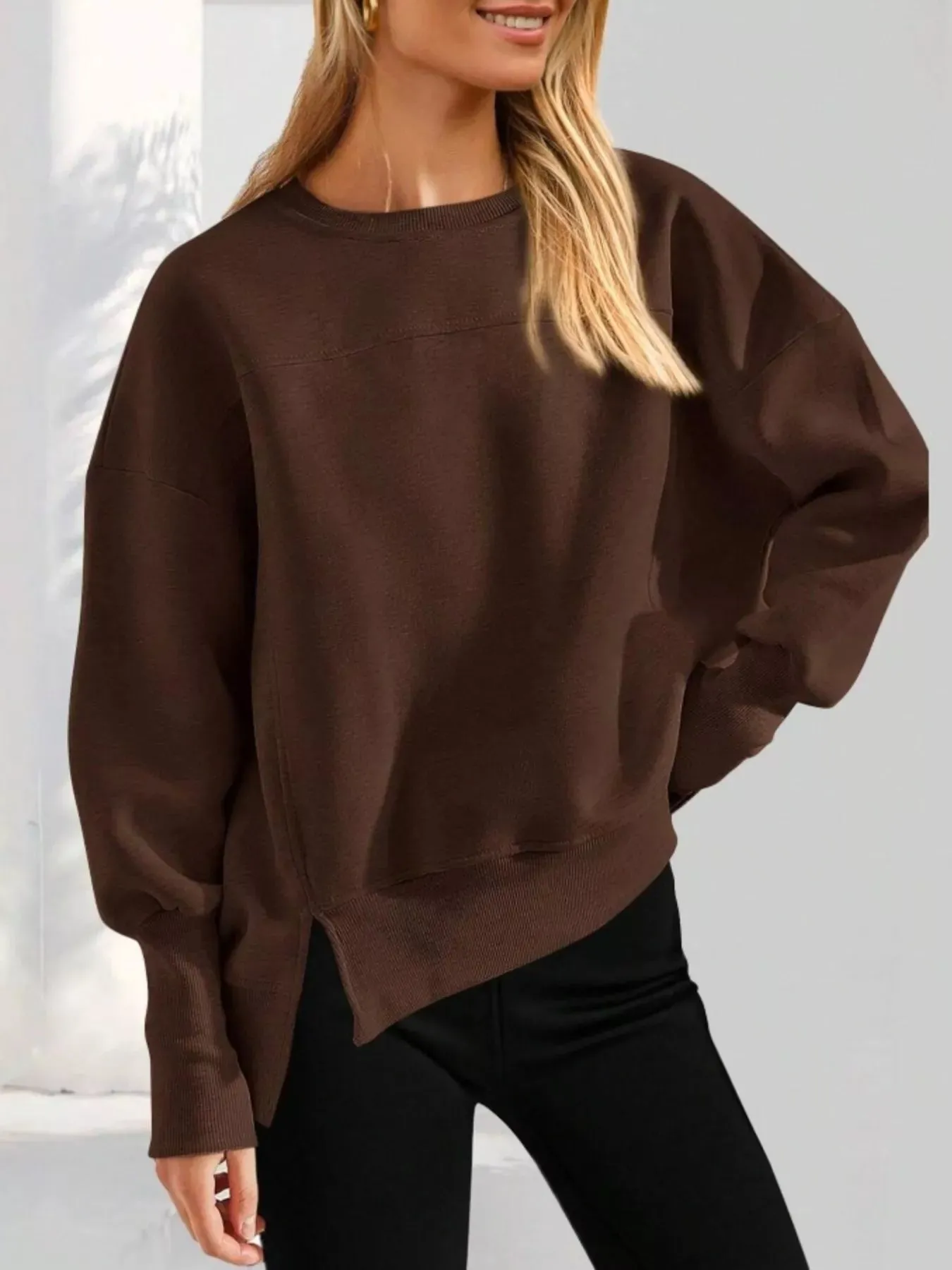 Slit Round Neck Dropped Shoulder Sweatshirt sold by Charming Charlie product image thumbnail 2